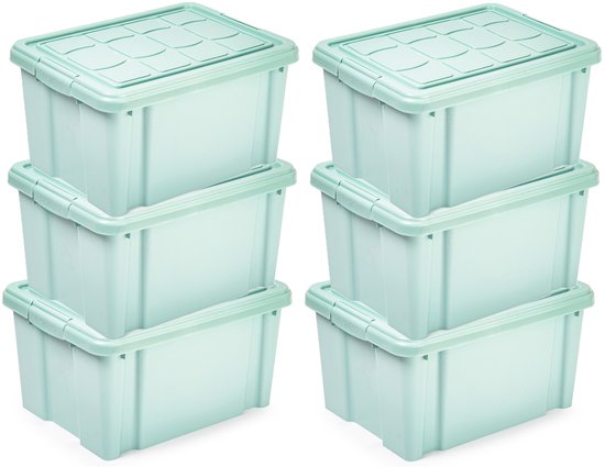 Plasticforte Multi Storage Boîte de rangement avec couvercle - 6x - vert menthe - 16 litres - 40 x 30 x 21 cm - plastique - boîte de rangement - rangement