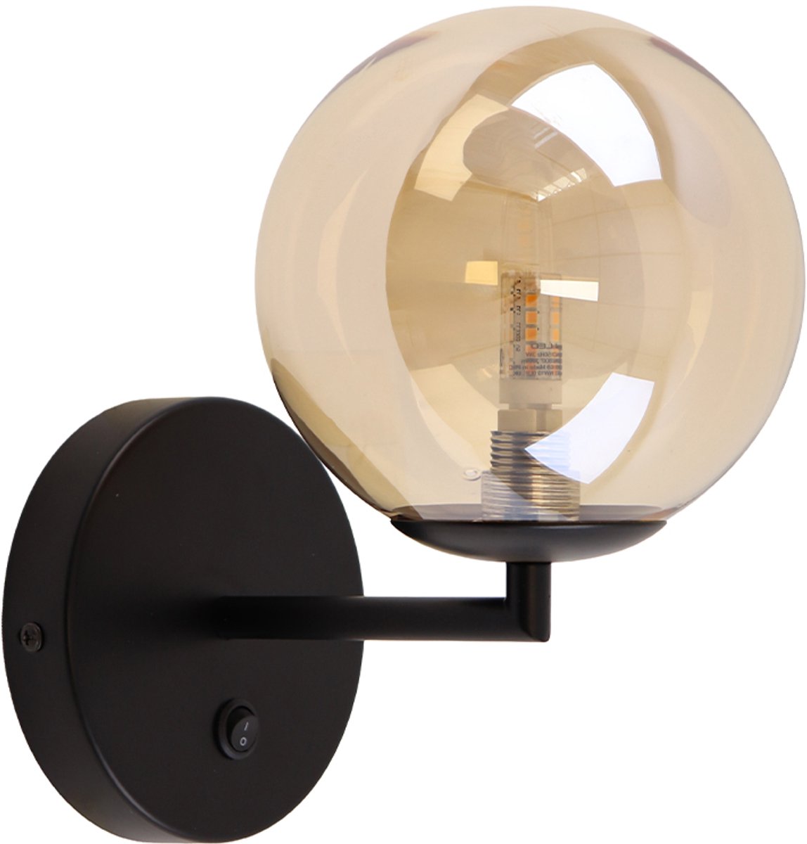 Olucia - REMO - Wandlamp - Amber / Zwart - Vorm: Rond