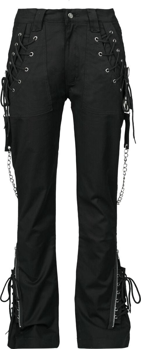 Gothicana Zwarte broek met veterdetails en kettingen - Dames - W29L32
