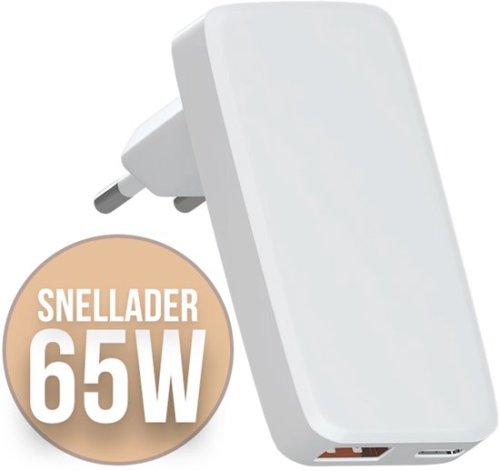 YSONIC Platte Oplader - Snellader - USB C Poort Adapter - Type C Stekker - 65W Fast Charge Geschikt voor Apple iPad Air - Pro - Switch (2) - Samsung S25 - S24 - A56 - A16 - Edge - Plus - Ultra - Wit