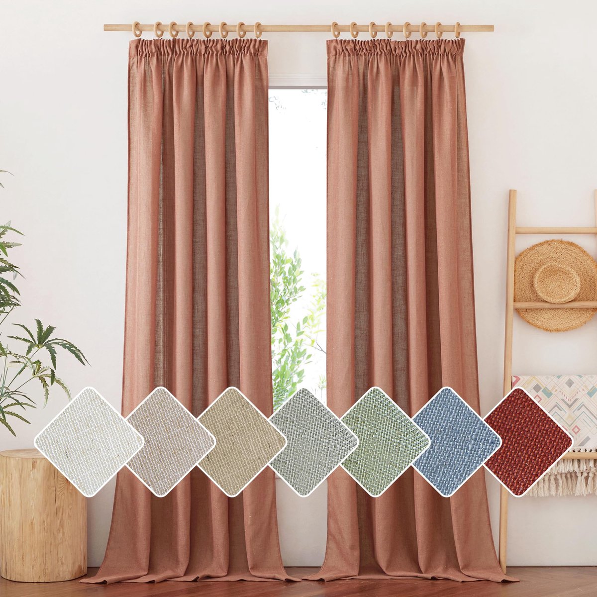 Unyqoos Bohemien Stijl Linnen Gordijnen met Plooiband en Multi-Montage Opties voor Woonkamer orange