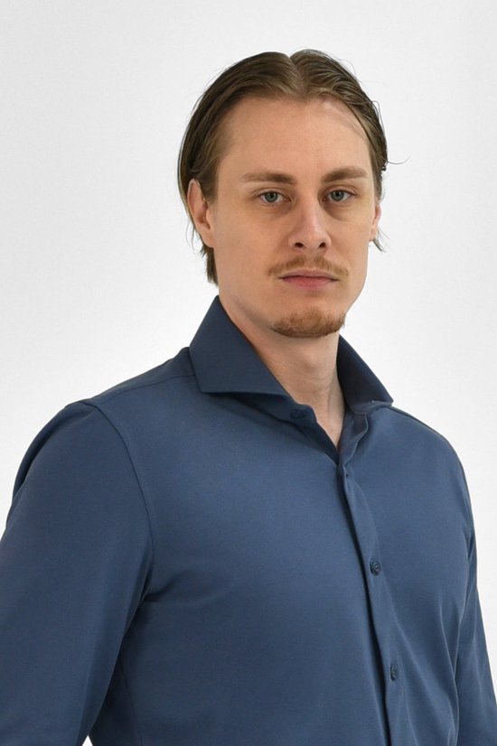 Vercate - Chemise sans repassage - Tricot japonais - Coton piqué - Bleu marine/bleu foncé - Slim Fit - Manches longues - Homme - Taille 44/XL