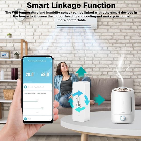 Comboss WiFi-hygrometer/thermometersensor, temperatuur en luchtvochtigheid via app, 100m bereik, compatibel met Alexa (4 sensoren basisstation