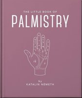 Het roze boek 'The Little Book of Palmistry' met een illustratie van een hand met palmistry tekens. Geschreven door Katalin Németh.