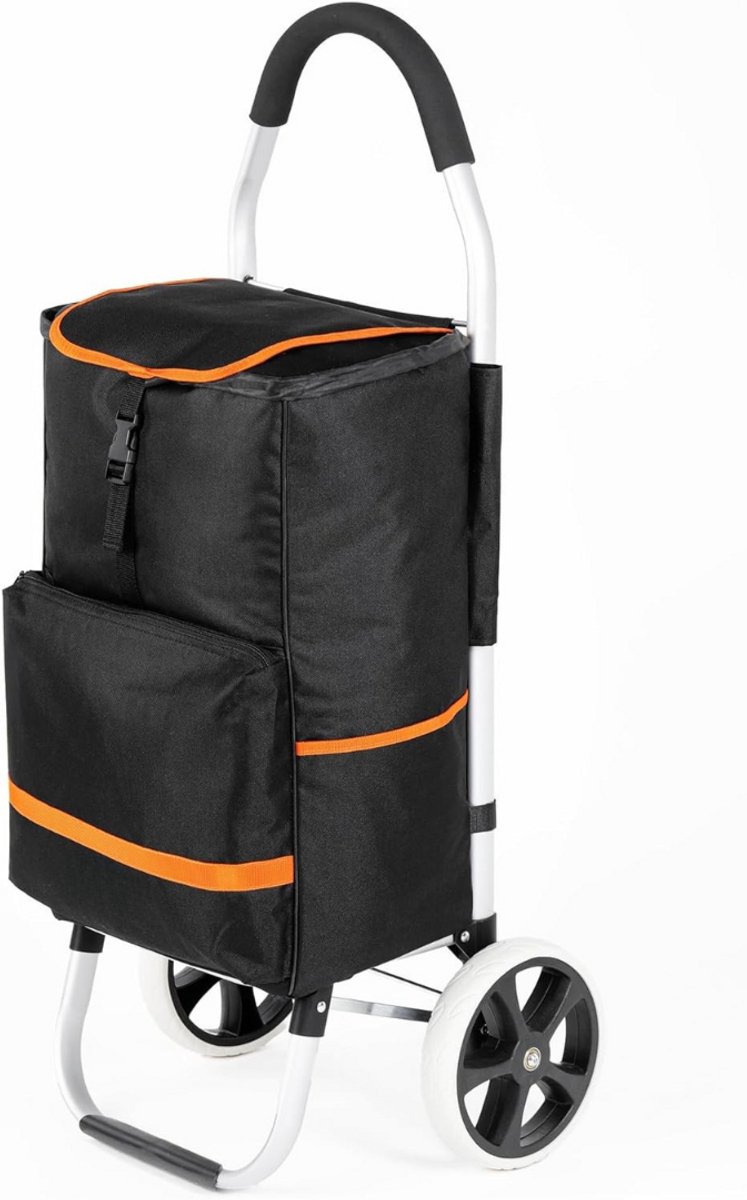 GTB® Boodschappentrolley met Koelvak - Boodschappentrolley - Boodschappenwagen - Zwart en Oranje - 45cm x 45cm x 113cm