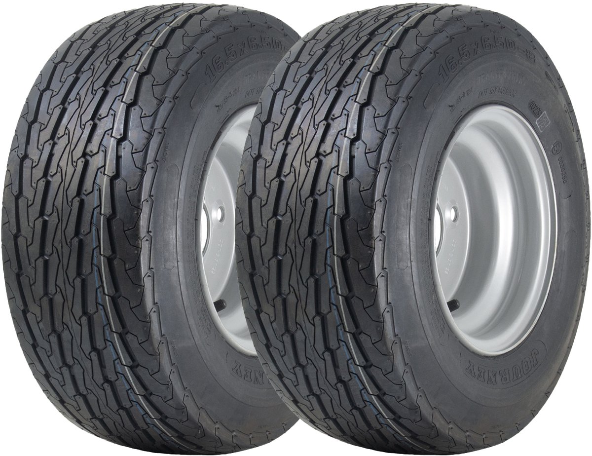 16.5x6.50-8 Aanhangwagenbanden met velg, 100 mm steekcirkel, straatlegaal, 355 kg (set van 2)
