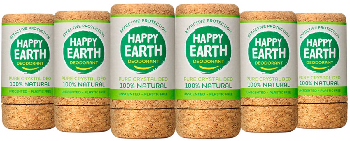 Happy Earth 100% Natuurlijke Crystal Deodorant Geurloos - 6 x 90 gr - Voordeelverpakking