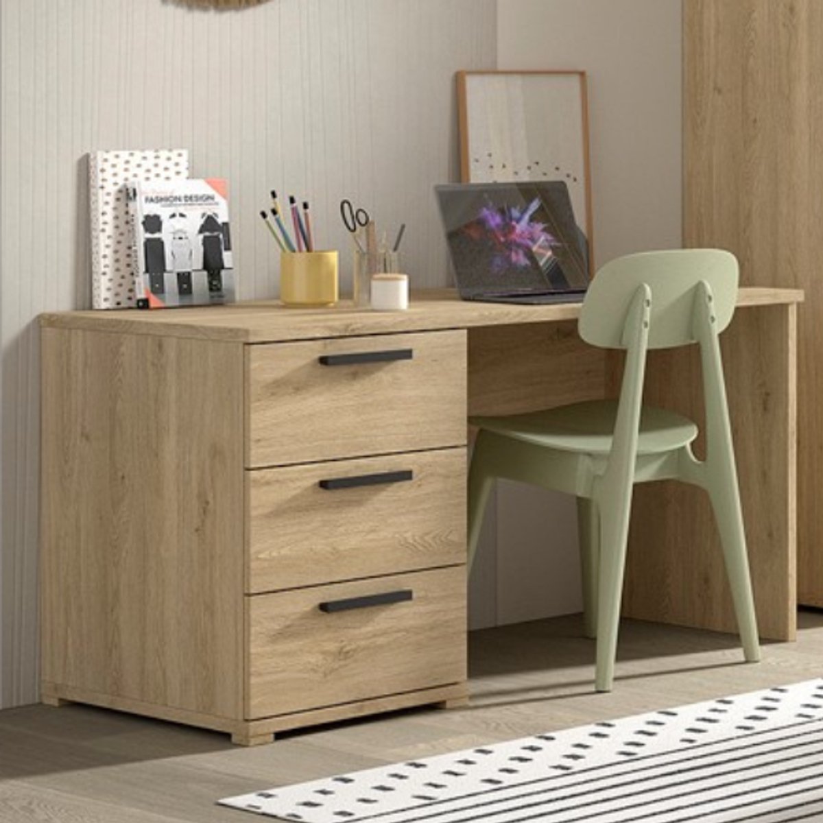 Vipack Bureau Sammie - 140x65x74cm - Met Drie Lades - Eikdecor - Vipack - Bureau - Bruin - Melamine; Spaanplaat