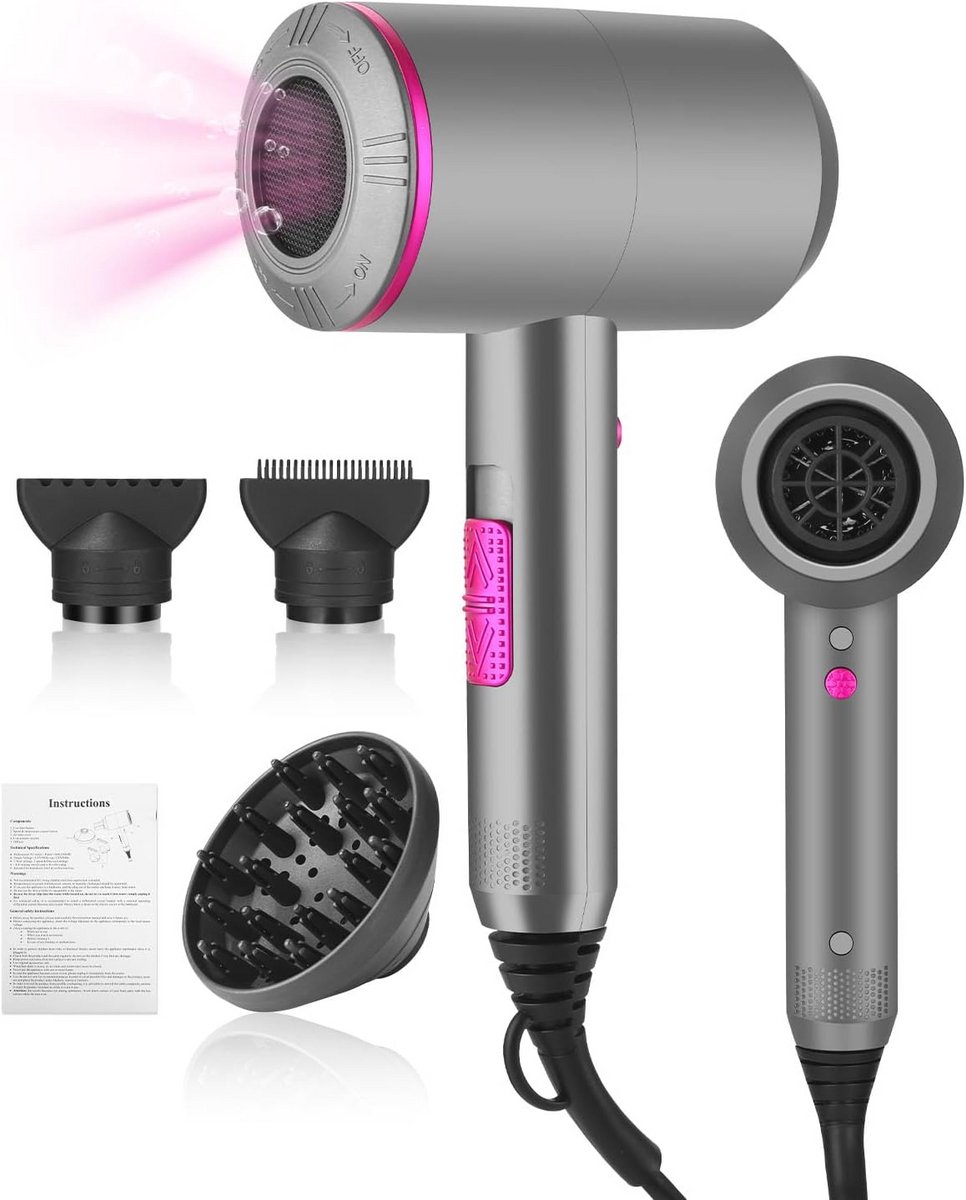 Sneldrogende haardroger met 3 concentrators en diffuser - Professionele föhn met 3 temperatuurinstellingen