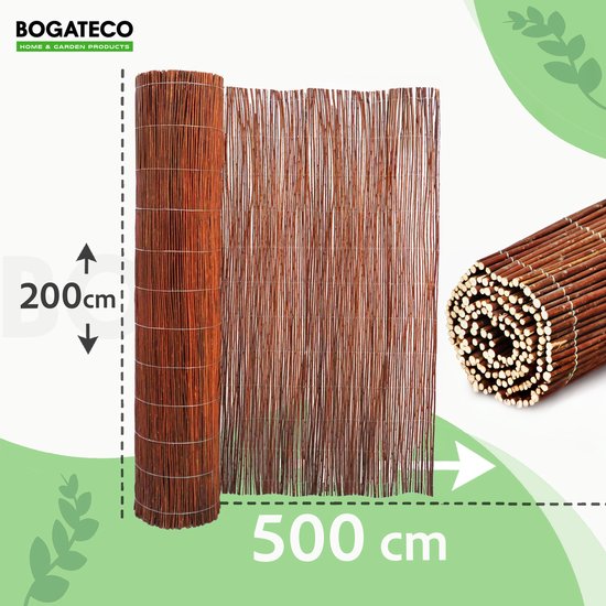 Clôture brise-vue en roseau BOGATECO en bois | 200 cm de haut et 500 cm de long | Idéal pour jardin, balcon et terrasse | Fabriqué en Europe