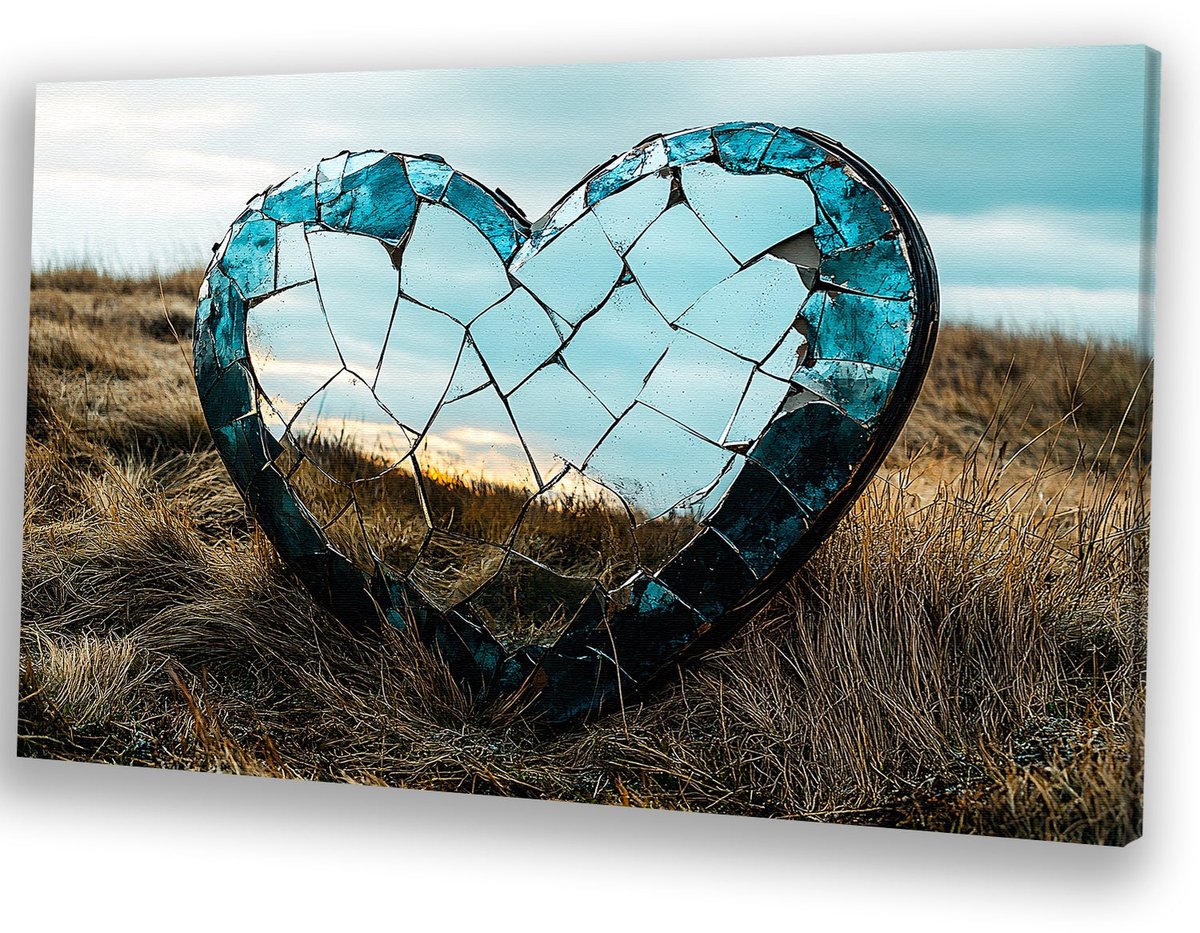 Gebroken hart spiegel natuur - Liefde schilderij - Wanddecoratie canvas spiegel - Surreali