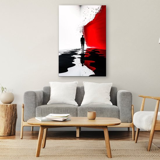 Abstract silhouet met rood effect - Silhouet schilderij - Schilderijen vorm - Abstract expressionisme - Wanddecoratie modern - Woonkamer decoratie - canvas 30x45 cm
