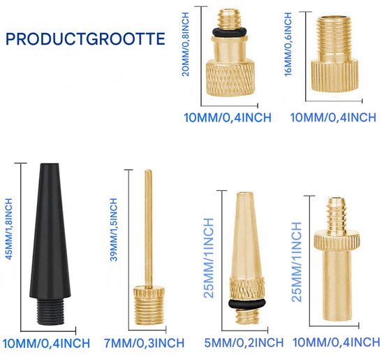 15-delige Ventiel Adapter - Presta- en Schrader-ventieladapters voor fietsen - DV AV SV-bandenventiel adapterset van messing - Naaldpomp voor balpomp - Accessoires voor fietsbanden compressor - Voor racefietsen en fietsen - Goud — afbeelding 2