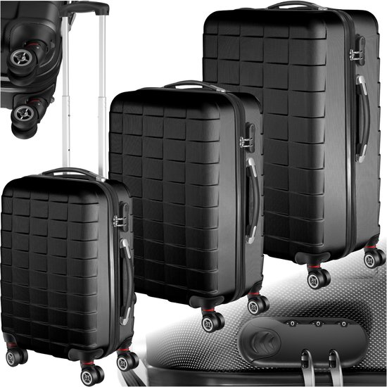 tectake® Ensemble de valises 3 pièces - Valises ABS avec coque rigide - Serrure à combinaison TSA - Ensemble de bagages avec valise à main (33L) et bagages enregistrés Grande valise (60L et 91L) - Noir