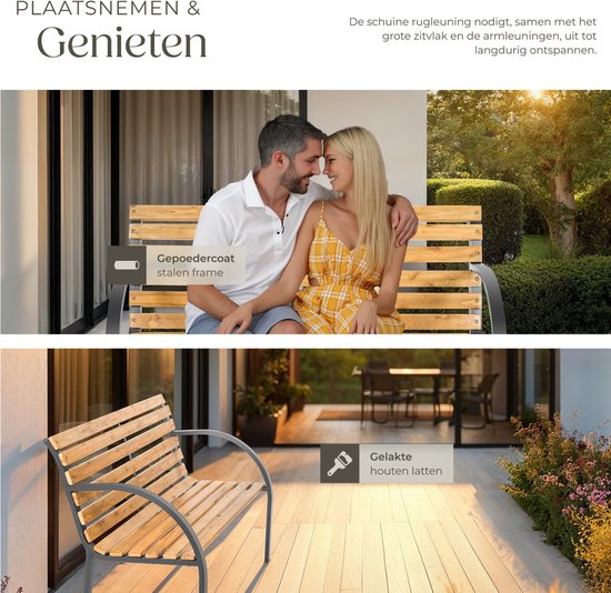 tectake® 2-zits Tuinbank Michaela - Weerbestendig - 119,5 x 62 x 83 cm - Tuin Bank van Hout in Landhuisstijl - Romantische Balkonbank - Houten Tuinbanken - Tuinbankjes