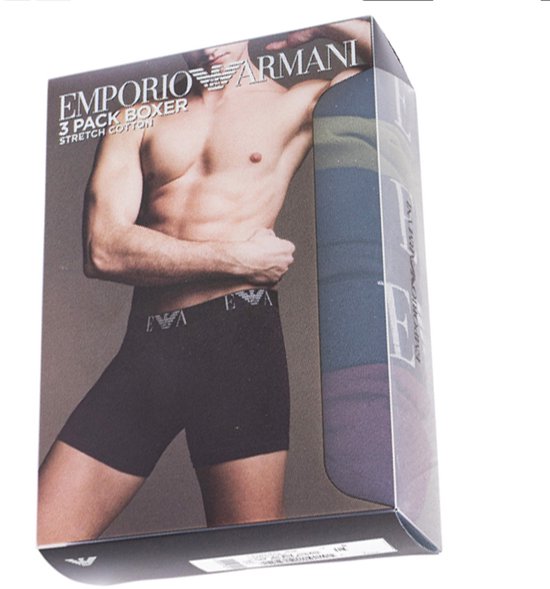 Foto: Armani boxershorts met logoband 3 pack olijf marine zwart