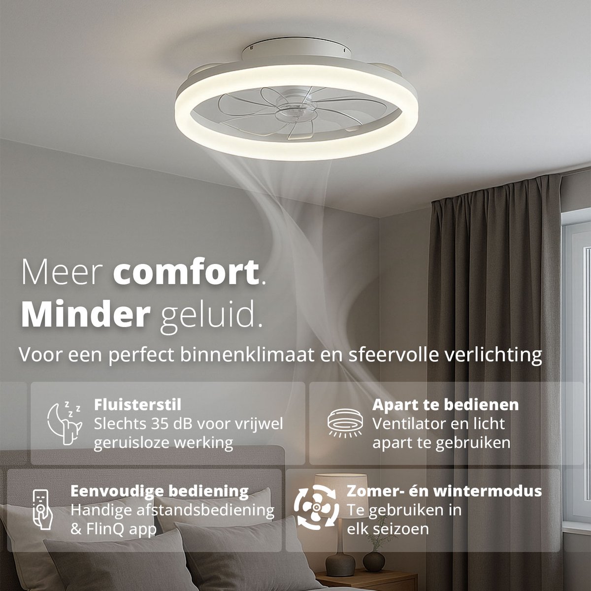 FlinQ AeroGlow Smart Plafondventilator met Verlichting - Wit thumbnail 6