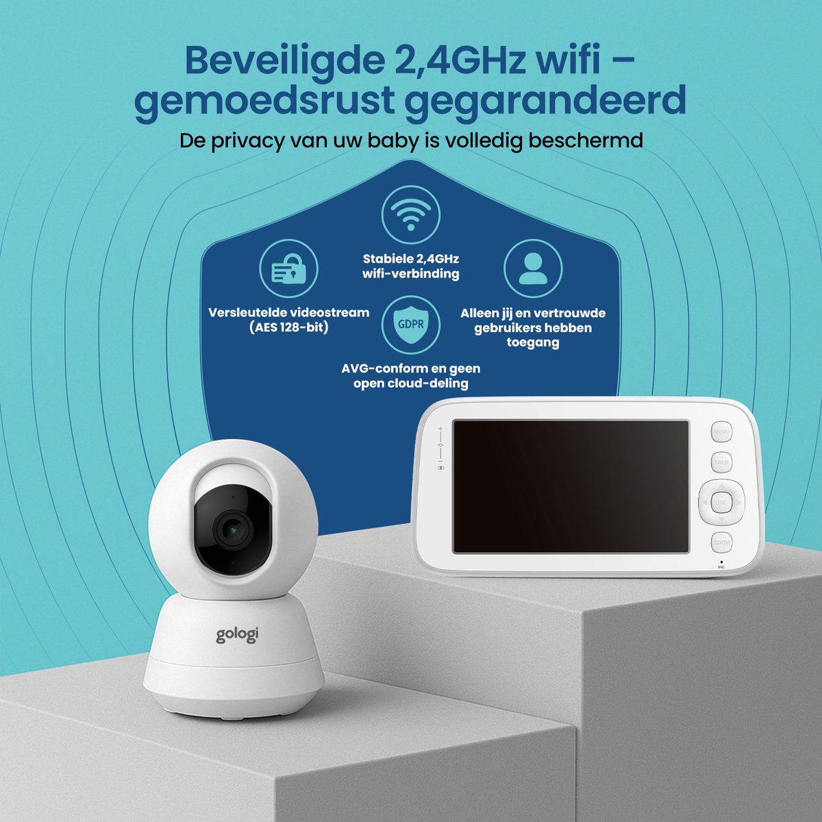 Afbeelding 2 van Gologi Babyfoon met Camera – Baby Monitor – Baby Camera - Op afstand bestuurbaar via App en Scherm - Wit
