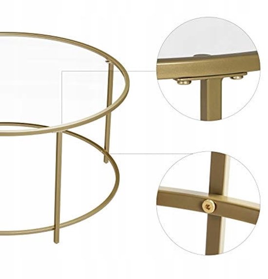 Details van gouden tafel frame en bevestigingen.