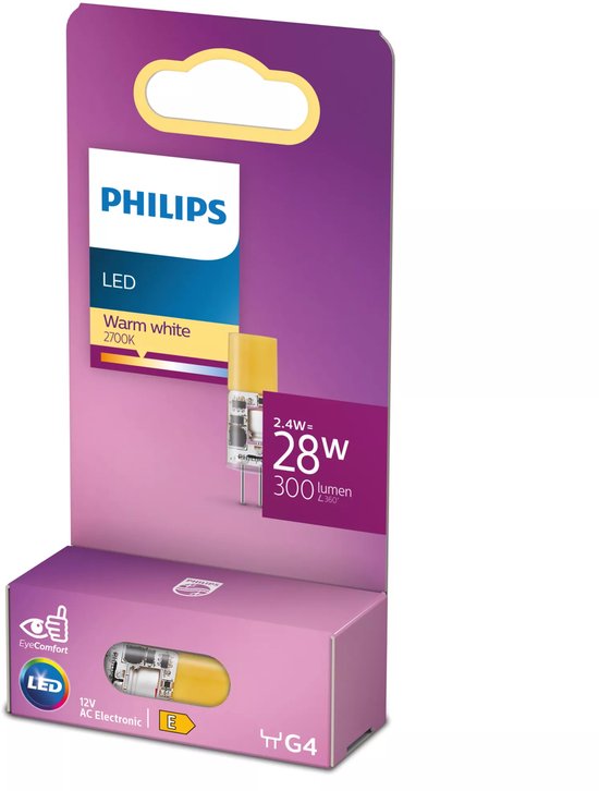 Energiezuinige Philips LED Capsule Transparant - 28 W - G4 - warmwit licht - Bespaar...