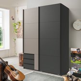 Kledingkast Elsen - Schuifdeurkast met 3 lades - 135x198x64 cm (BxHxD) - Grafiet / Taupe - Spaanplaat