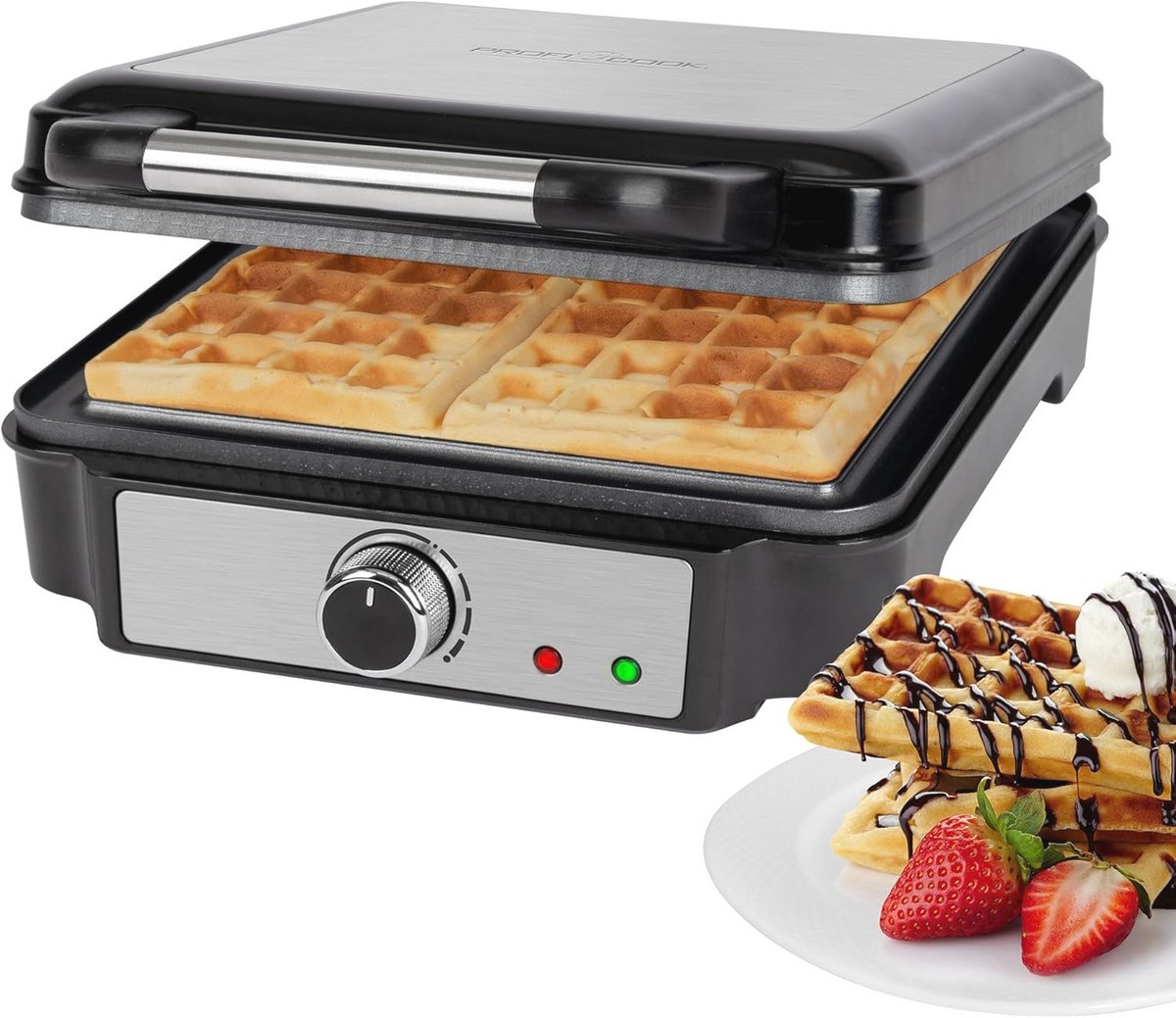 Wafelijzer voor Belgische Wafels met 4 Bakoppervlakken en Antiaanbaklaag - 1200 Watt
