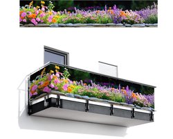 Balkonscherm 500x100 cm - Balkonposter Bloemen - Steenrand - Kleurrijk - Balkon scherm decoratie - Balkonschermen - Balkondoek zonnescherm