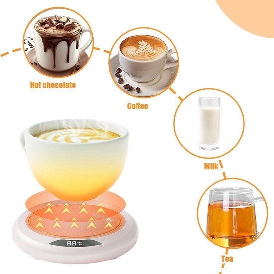 Jislie Elektrische Koffiewarmer – 2 Temperatuurstanden, Automatische Uitschakeling, Waterdicht Glazen Oppervlak – Voor Koffie, Thee En Cacao Op Kantoor Of Thuis