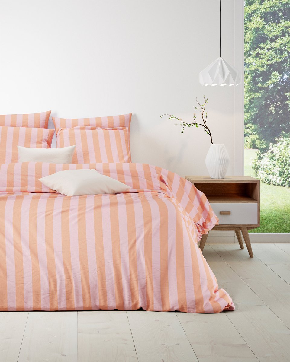 Mistral Home - DEKBEDOVERTREK - katoen renforcé - 260 x 240 cm + 2x 65 x 65 cm - extra breed - strepen - roze
