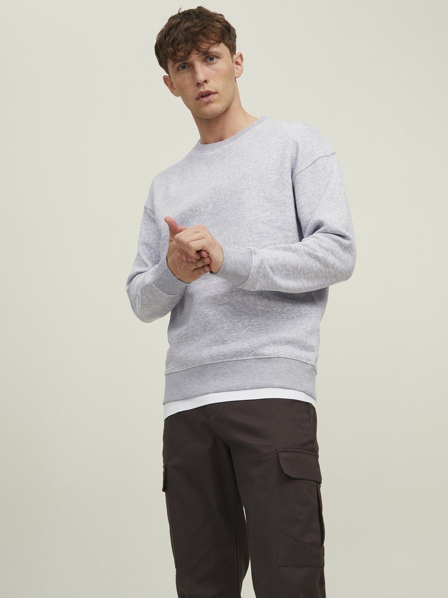 JACK & JONES Star basic sweat crew neck regular fit - heren sweatshirt katoenmengsel met O-hals - lichtgrijs melange