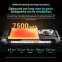 Blackview BL7000 met 7500mAh batterij en gedetailleerde gebruiksduur per activiteit.