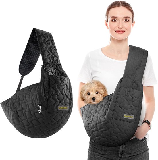 Sac de transport MAGICSHE pour chien jusqu'à 6,5 kg - Sac à dos pour petit chien et chat avec bandoulière réglable - Sac à dos pour chat - Tissu matelassé - Sac de transport ventral Zwart