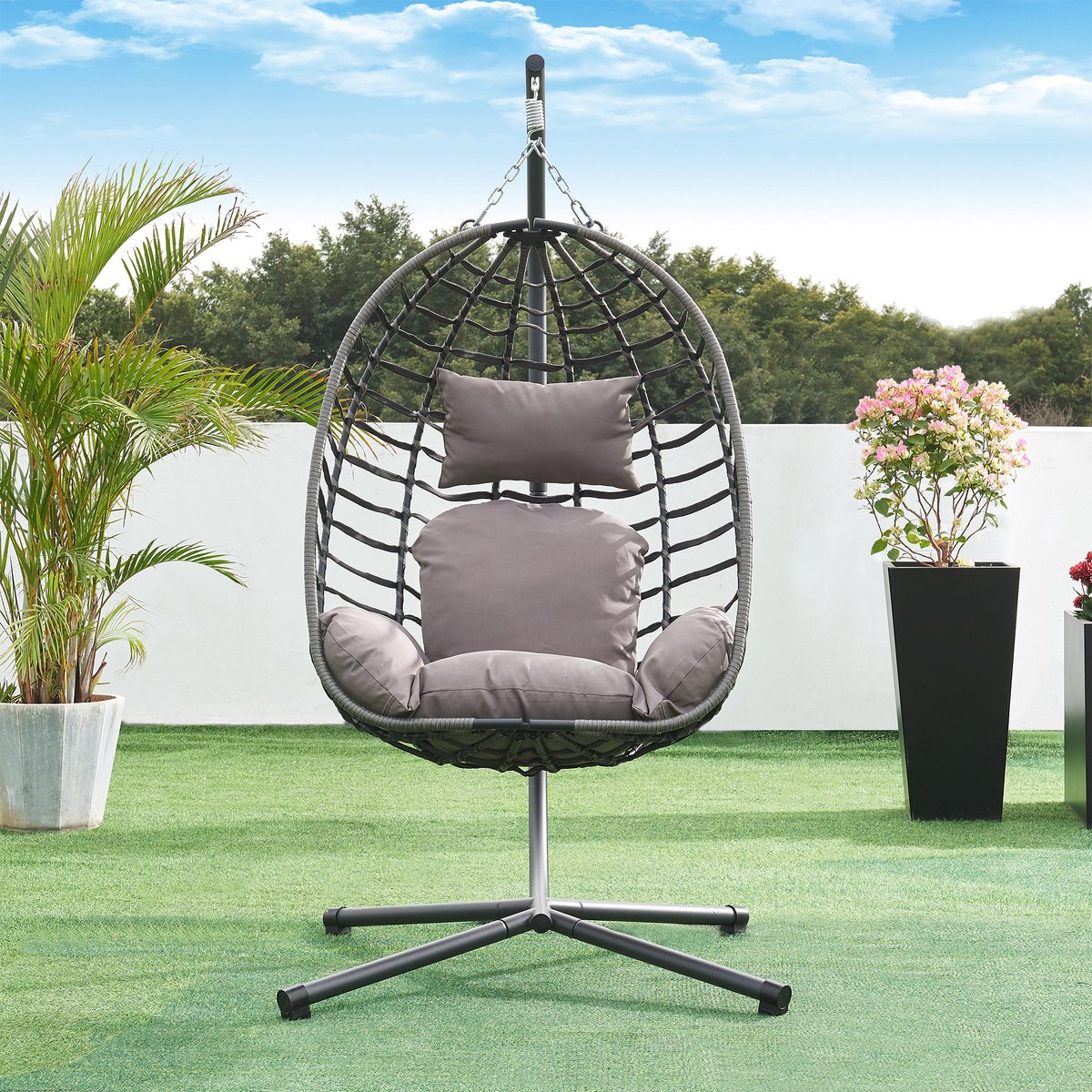 Hangstoel Kandsvas met standaard grijs 198x110x95 cm [en.casa]
