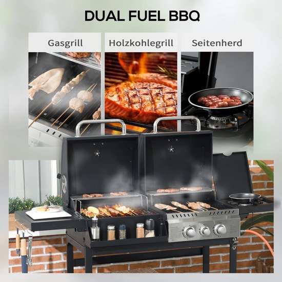 Gasbarbecue - Gasbarbecue en grill - Met slang, thermometer en warmhoudplaten - 5 Branders - Zwart + zilver van MAXXgarden — afbeelding 3