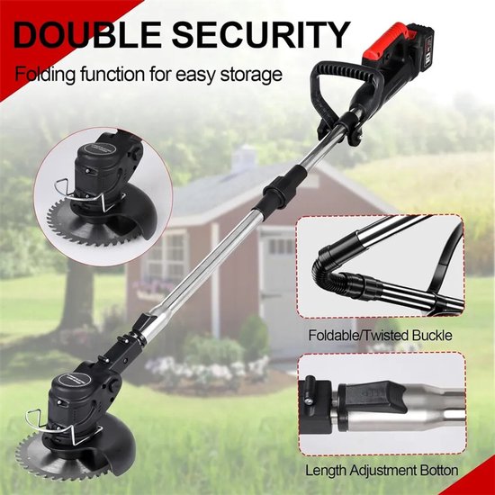 Traumheim®Accu-grasmaaier 21V met 2 accu's en oplader - Grastrimmer - Opvouwbare grasmaaier met wielen - Freischneider & Motorsense met telescopische steel + extra handgreep - zwart van Traumheim — afbeelding 4