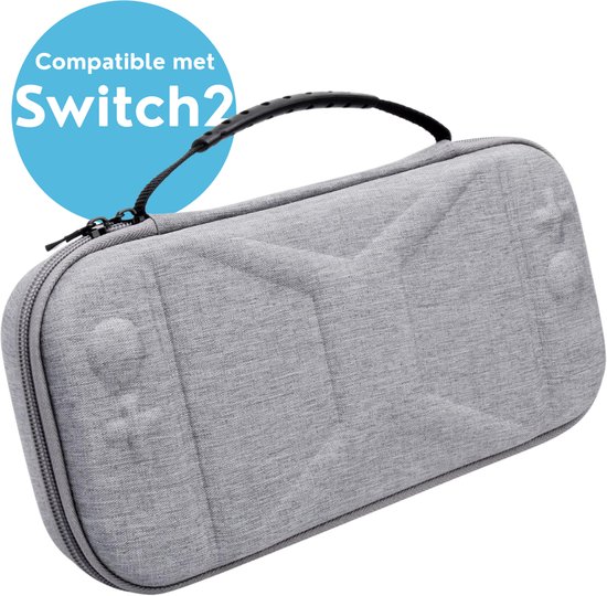 Grijze By Qubix Nintendo Switch case met handvat en rits.
