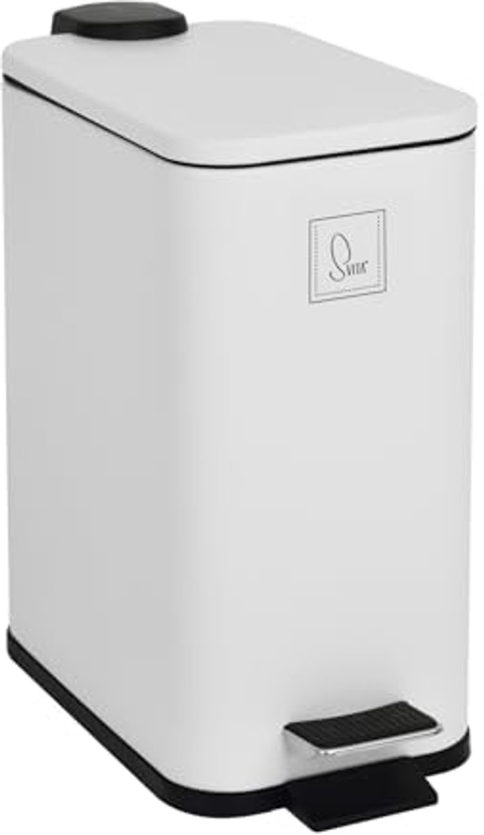 SVITA ST5 prullenbak pedaal prullenbak 5l badkamer keuken inclusief binnenemmer pedaalmechanisme softclose deksel draaggreep rechthoekig wit