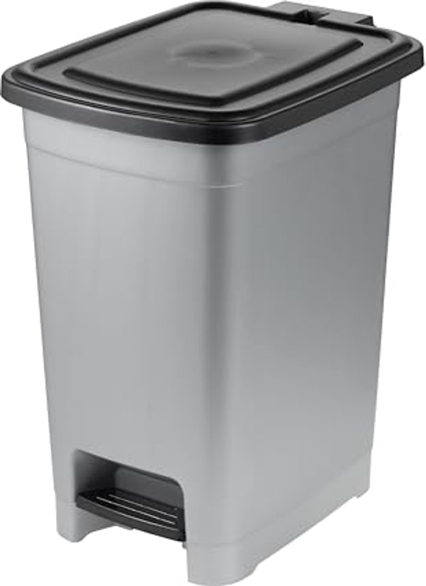 keeper pedaalemmer, 25 l, eenvoudig schoon te maken, pedaal voor hygiënisch openen en sluiten, afvalcontainer, 27 x 36,5 x 44 cm, olaf, lichtzilver (zilver)