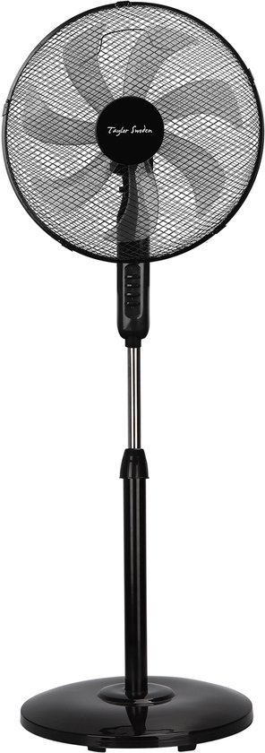 Taylor Swoden Grayson - Ventilator Staand - Statiefventilator met 3 snelheidsstanden - 7 bladen - Staande Ventilator - Ø 41 cm - 50 Watt - zwart