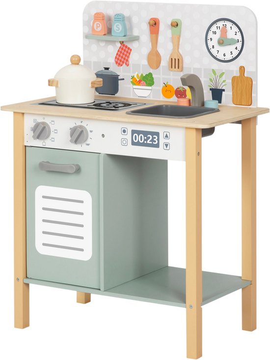 Foto: Kinderkeuken speelgoed met accessoires speelgoedkeuken keukengerei en klok kijken leren fsc houten speelgoed vanaf 3 jaar