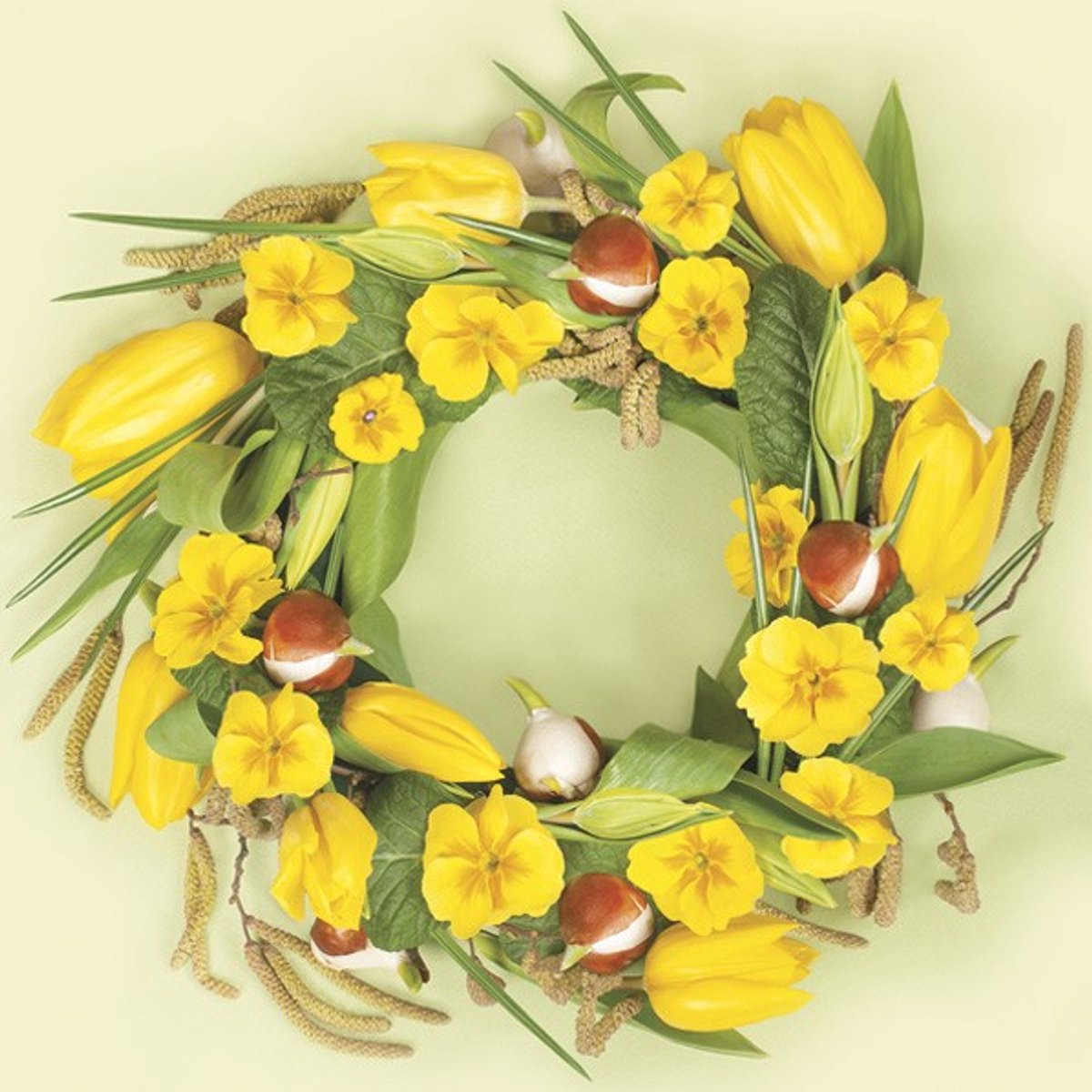 Maki Lunch servetten - Primroses and Tulips in Wreath