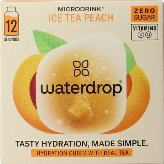 Doosje waterdrop Ice Tea Peach Microdrink met 12 servings. Zonder suiker en met vitamines.