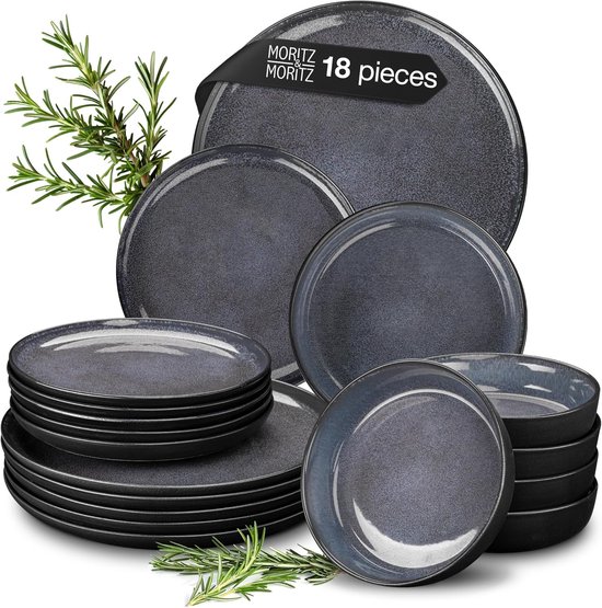 Youngever 18 Pieces Grand Service De Table En Plastic Grand Bol 1000ml Grand Assiette