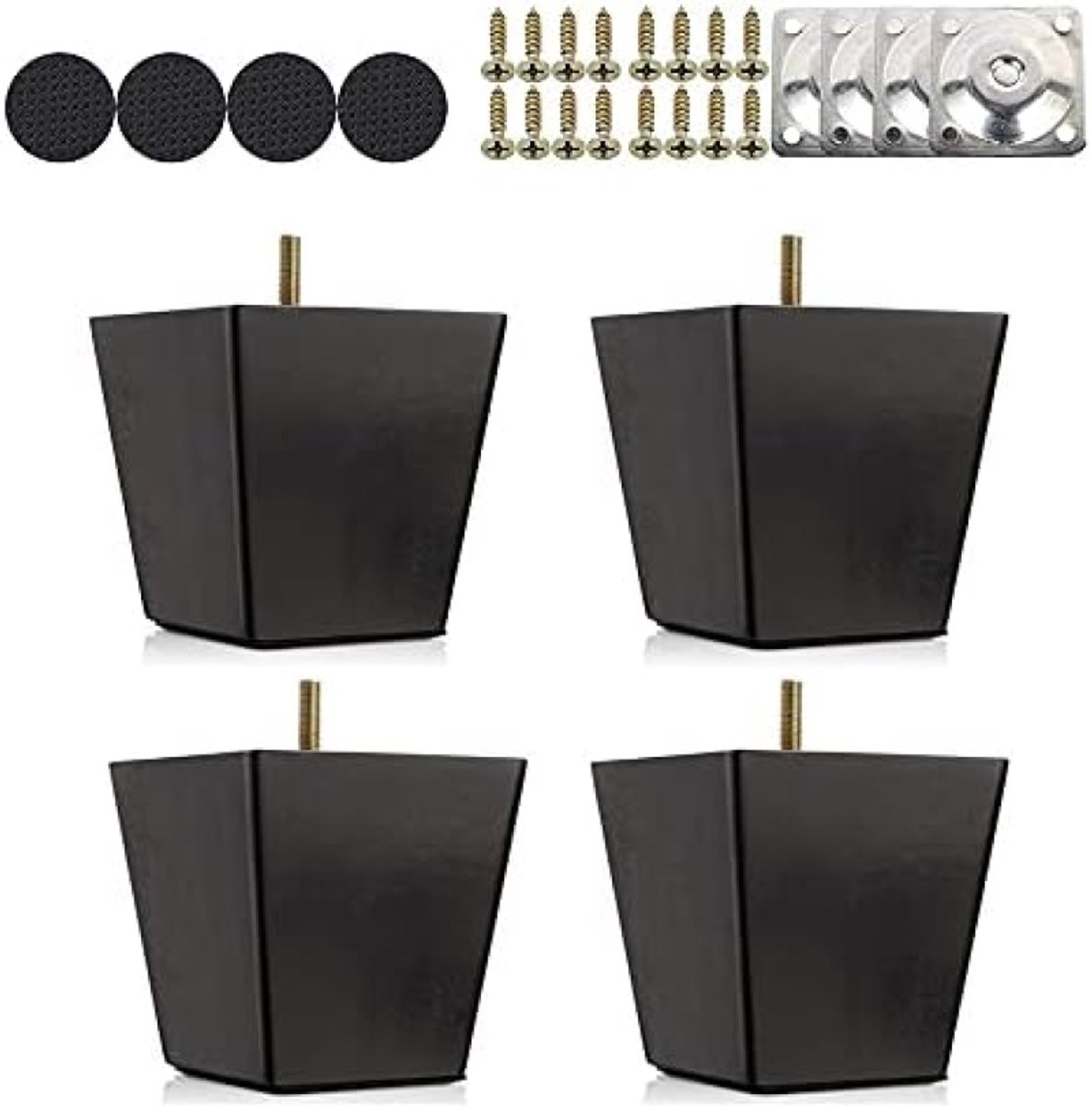 Houten bankpoten, set van 4, verstelbare hoogte 6 cm/10 cm/15 cm, zwarte meubelpoten met schroeven en viltglijders voor bank, bed, kast of voetenbank