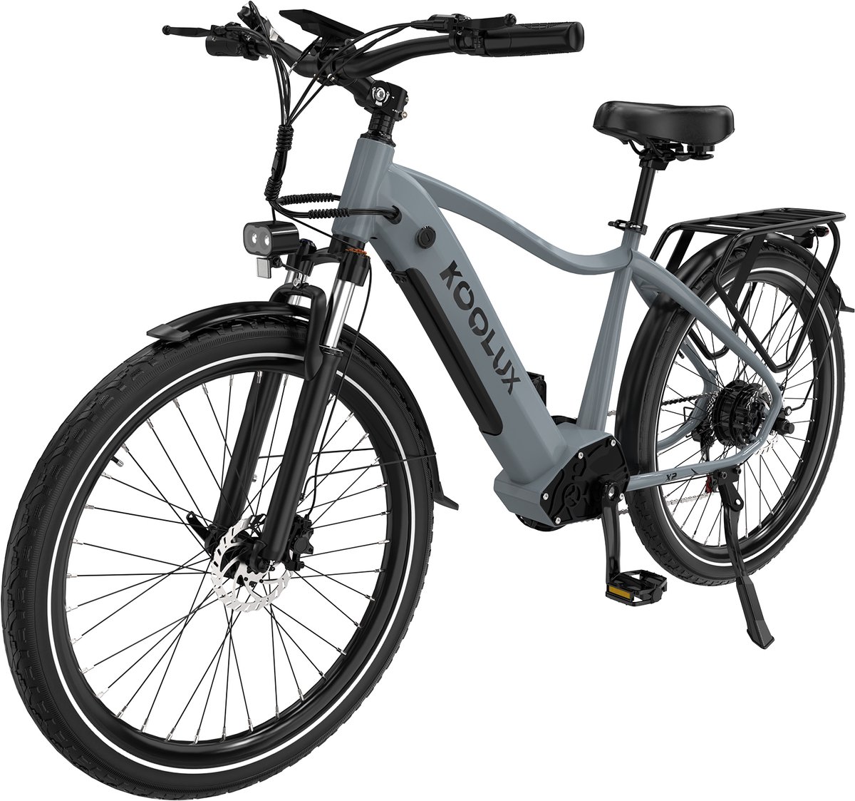 KOOLUX | X3 Elektrische Fiets | E-Bike | 26 x 1,95 Inch Banden | 48V 15Ah Lithium Accu | 250W Motor | Maximaal 25km/u | Maximaal bereik 80km | Hydraulische remmen | 7-speed versnelling | LCD Scherm | Aluminium Frame | Grijs | Gratis Rijklaar Bezorgd - afbeelding 2