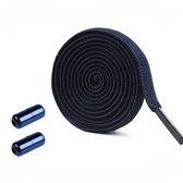 2 paires de lacets plats élastiques avec fermeture métallique, lacets élastiques sans attache pour enfants et adultes, lacets de sport pour toutes chaussures (largeur du lacet 6 mm, longueur 1 m) - Bleu marine