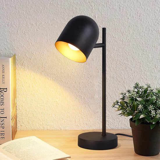 NETTLIFE Tafellamp - E14 Fitting - zwart goud - industrieel - gemaakt van metaal - draaibaar bedlamp met kabel - voor Slaapkamer | Woonkamer - Zonder lichtbron