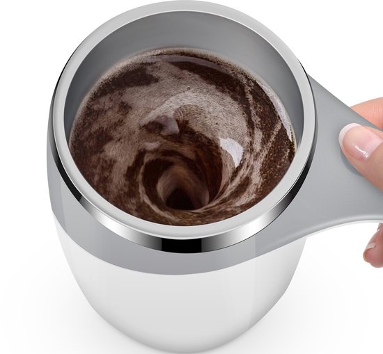 Tasse à agitation automatique - Tasse à café à agitation automatique d'une capacité de 400 ml - Rechargeable par USB - Acier inoxydable - Tasse intelligente pour café, lait, cacao - avec poignée et couvercle - pour le bureau et les voyages.
