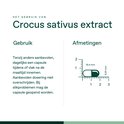 Afmetingen van een capsule (19,4 mm bij 6,91 mm) met gebruiksaanwijzing voor "Crocus sativus extract".