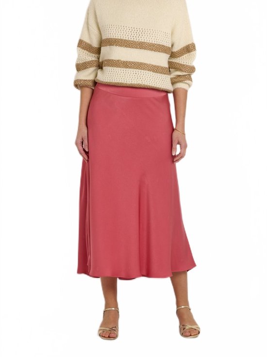 Jupe longue évasée en satin avec élastique au dos